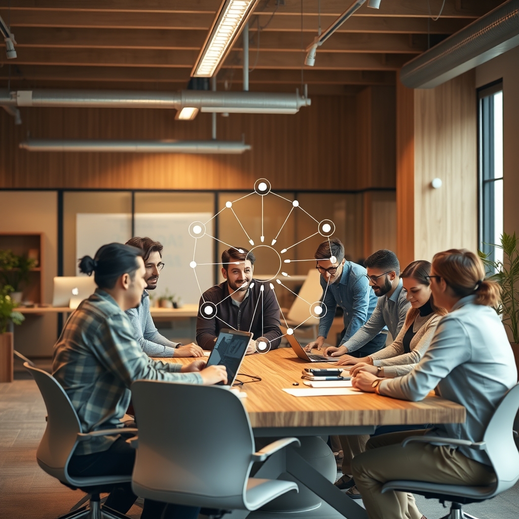Diverse engineering team collaborating around a table, illustrating cultural alignment in a software project.