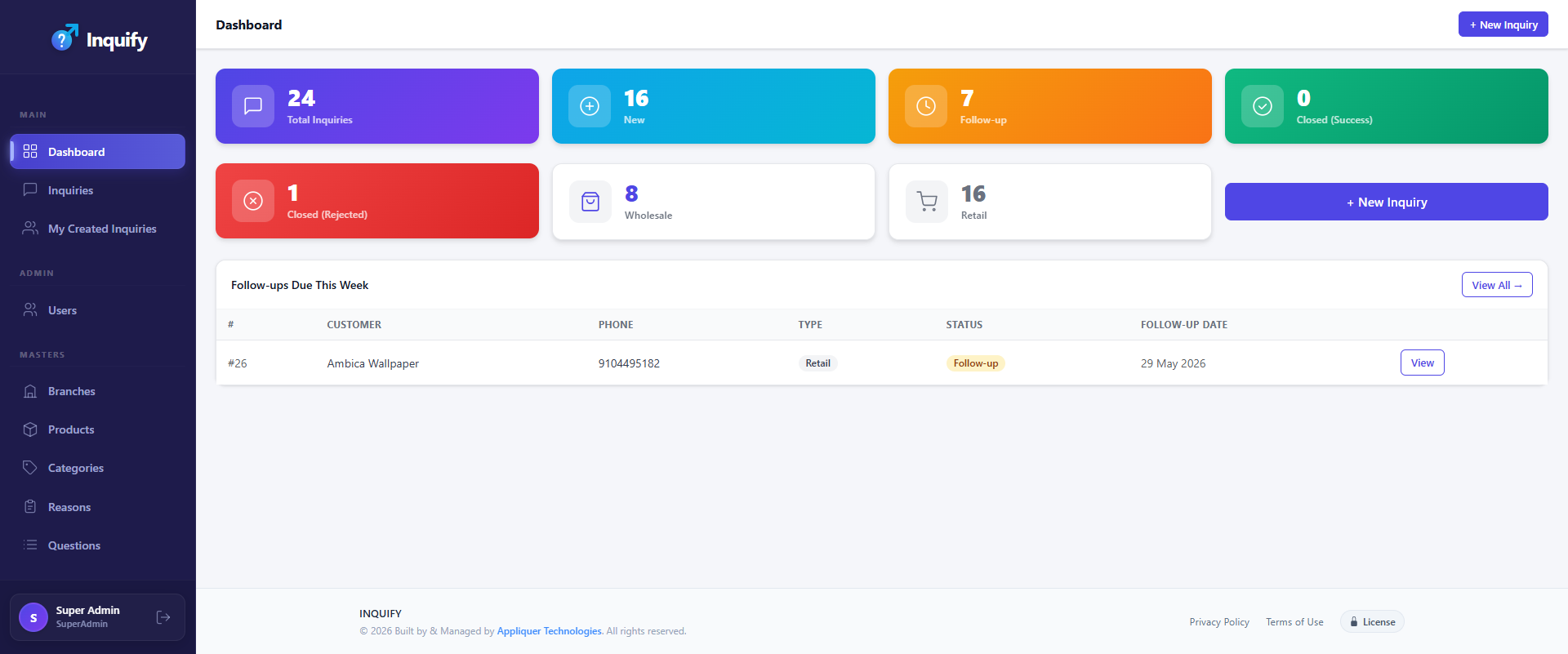 Inquify Dashboard Overview