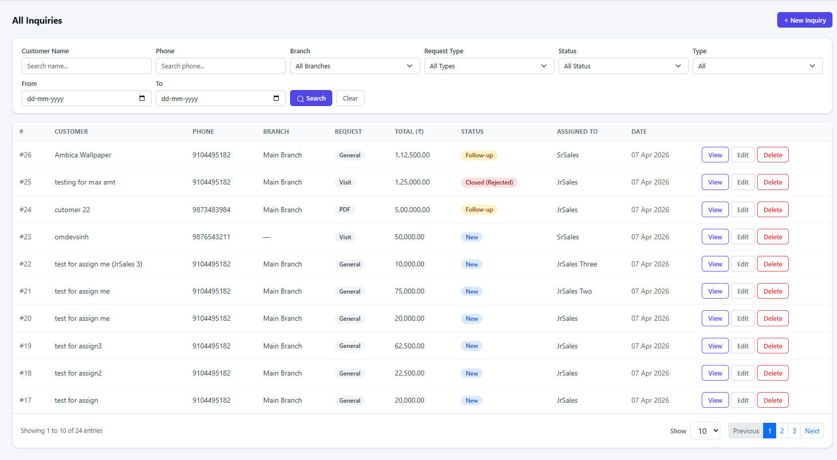 Inquify Filterable Inquiry List