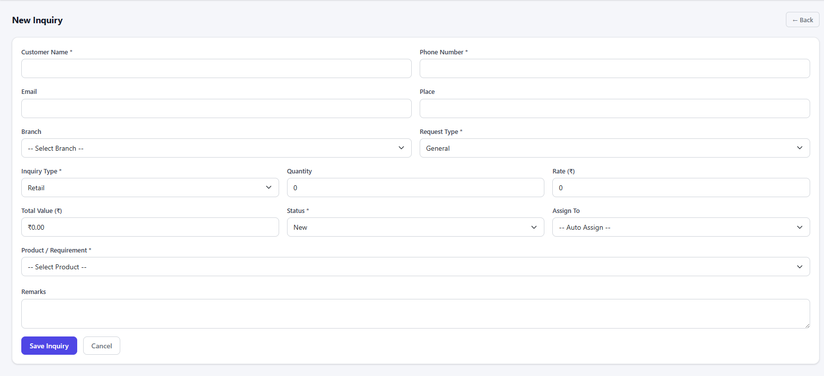 Inquify New Inquiry Form