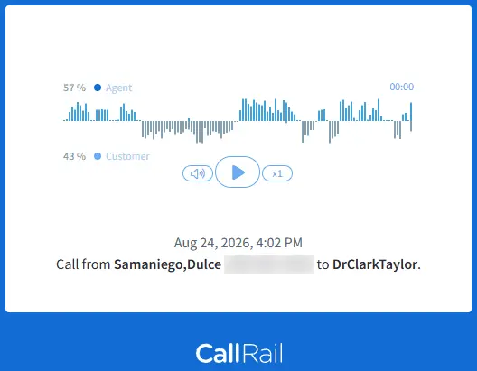 CallRail call recording player integrated with DentalWebsites.com