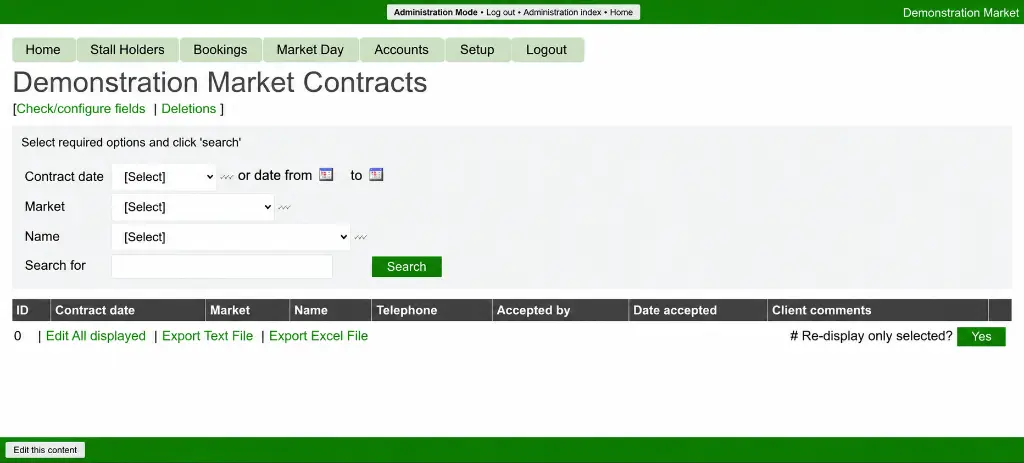 Sitetrak Market Contracts Interface